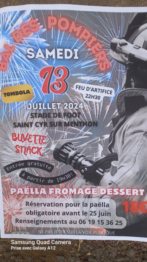 Affiche du bal des pompiers de St Cyr