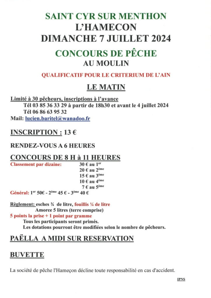 Affiche Concours de Pêche Juillet 2024