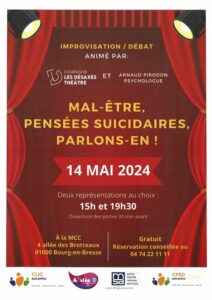 Affiche Spectacle impro Débat Mal-être, Pensées suicidaires... 