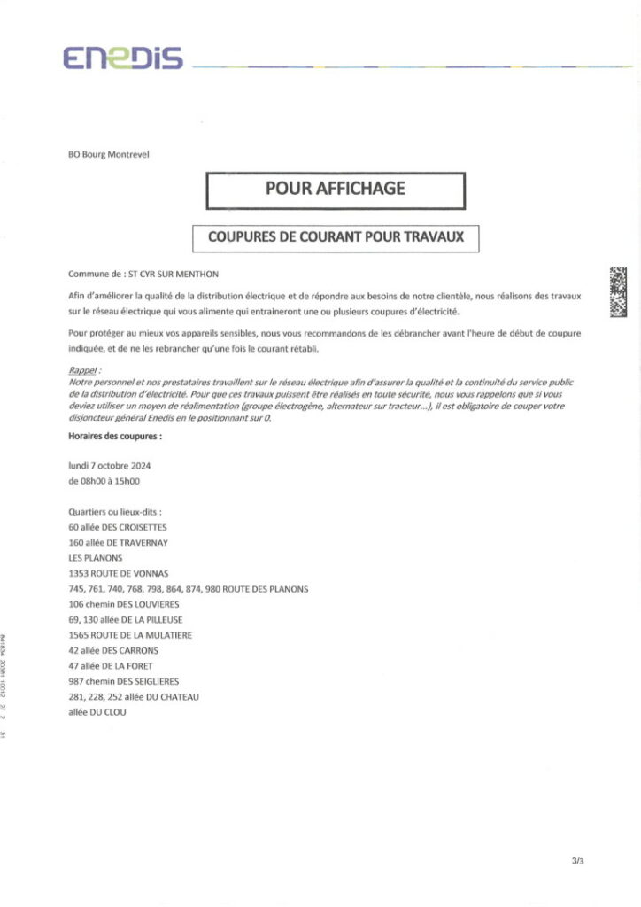 Coupure de Courant 7 Octobre 
