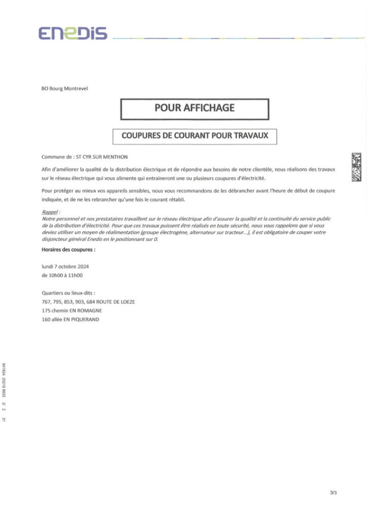 Coupure de courant du 7 Octobre