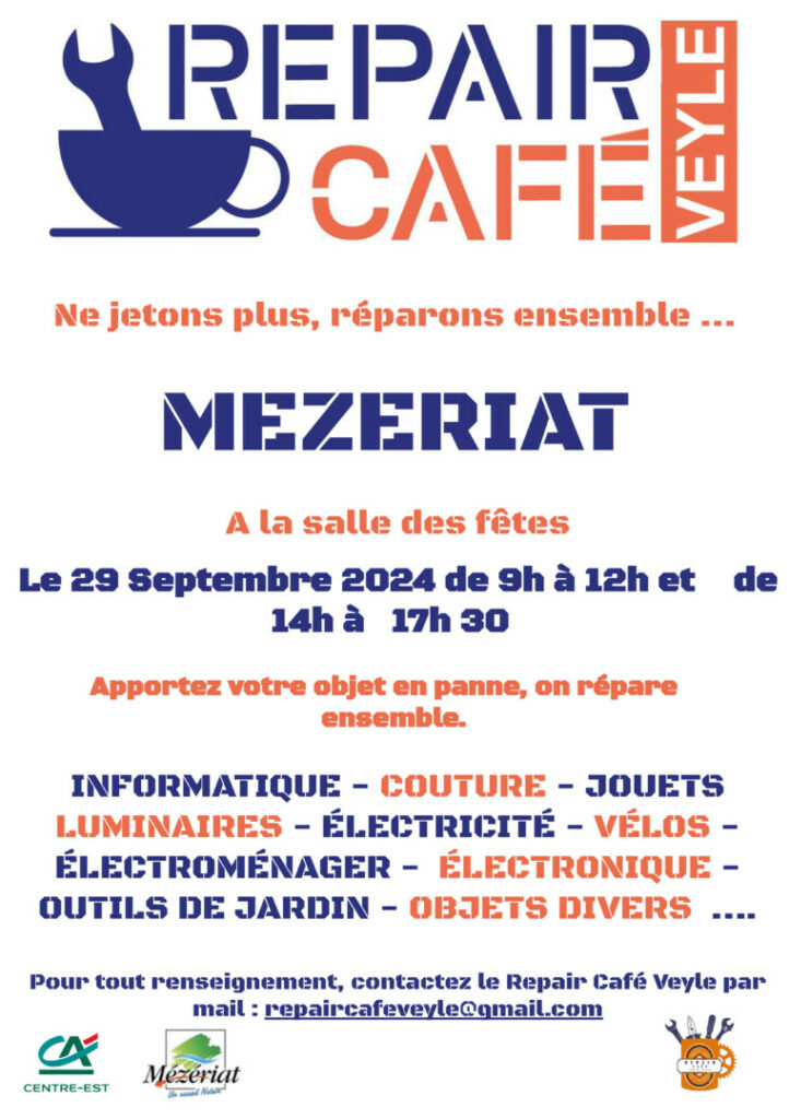 Affiche Repair Café 29 Sept 2024 à Mézériat