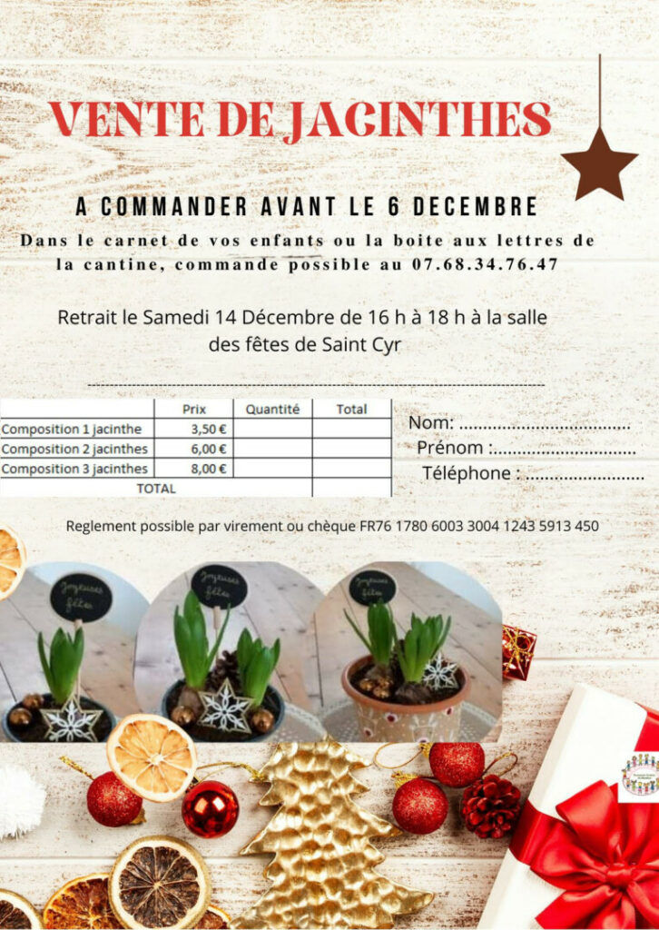 Vente de Jacinthe le 14 Décembre