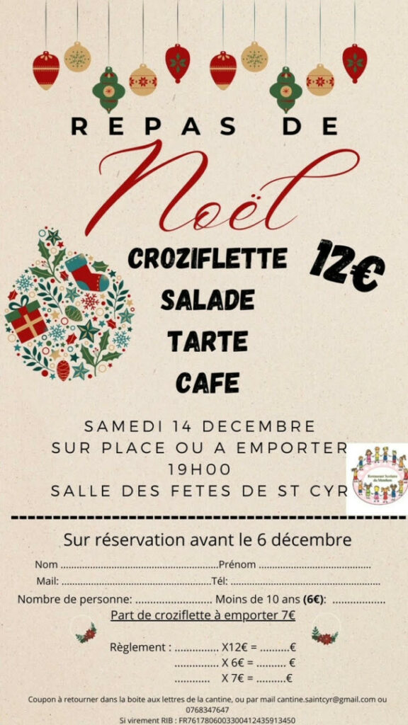 Réservation pour le Repas de Noel de la cantine 