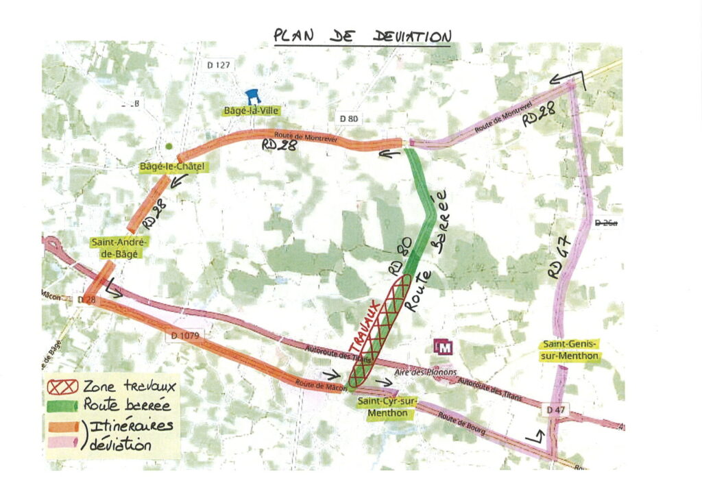 Plan de déviation Route de Loëze barrée