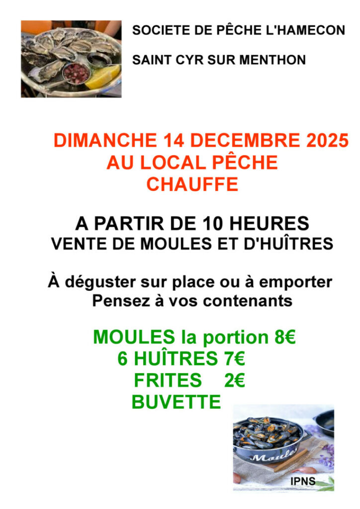 Affiche Vente Huitres et moules de la société de pêche