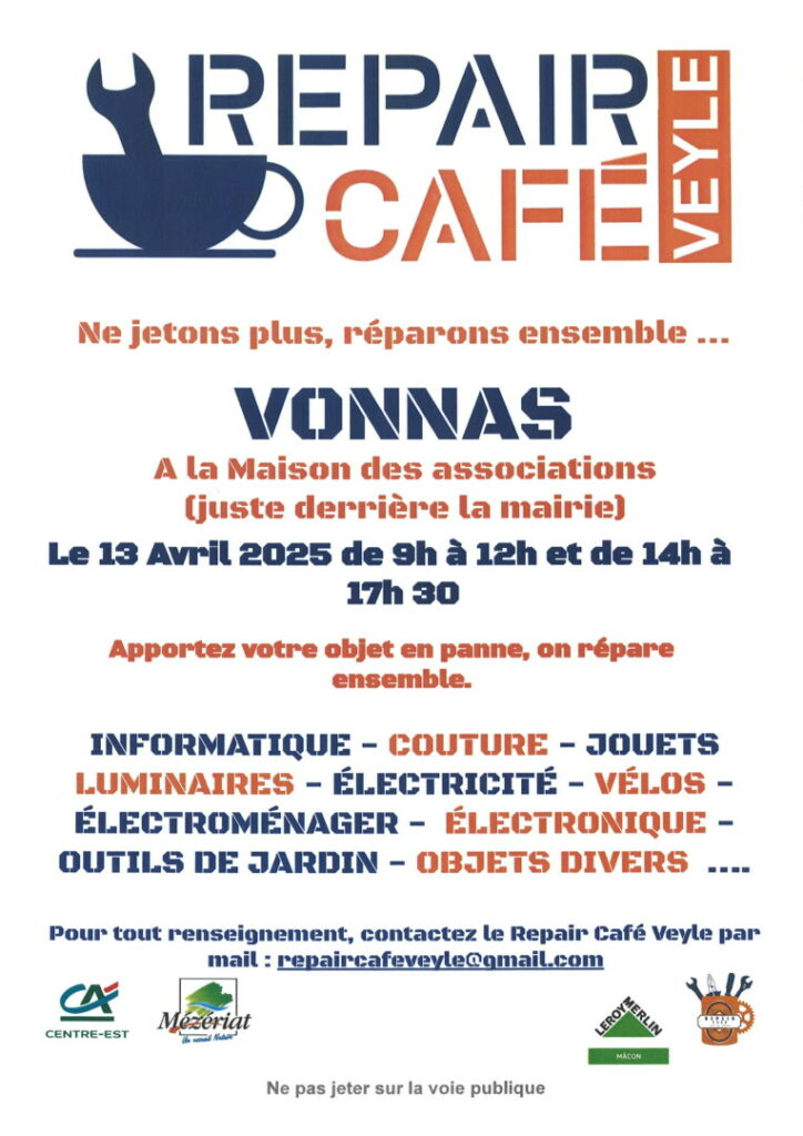 Repair Café à Vonnas 13 Avril 