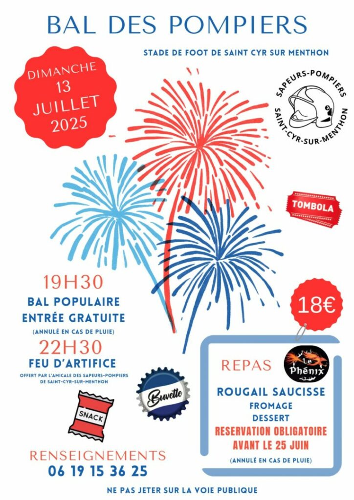 affiche repas et bal des pompiers 2025