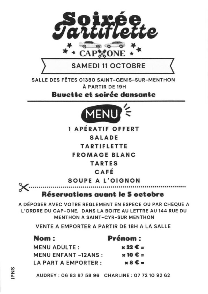 Affiche de la soirée tartiflette de CAP ONE