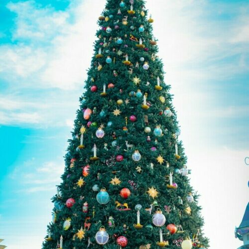 a large christmas tree in a shopping center